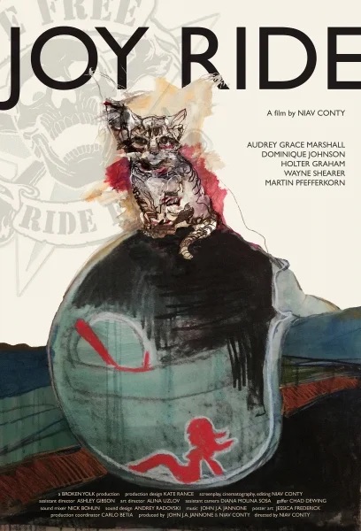 Joy Ride poster by Jess Fredrick: a collage of a girl in a fishbowl helmet